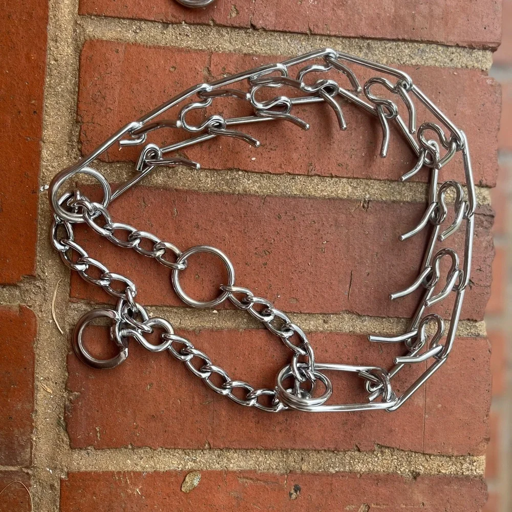 Dog Training collars a Silver Chain and Prong Collar Set